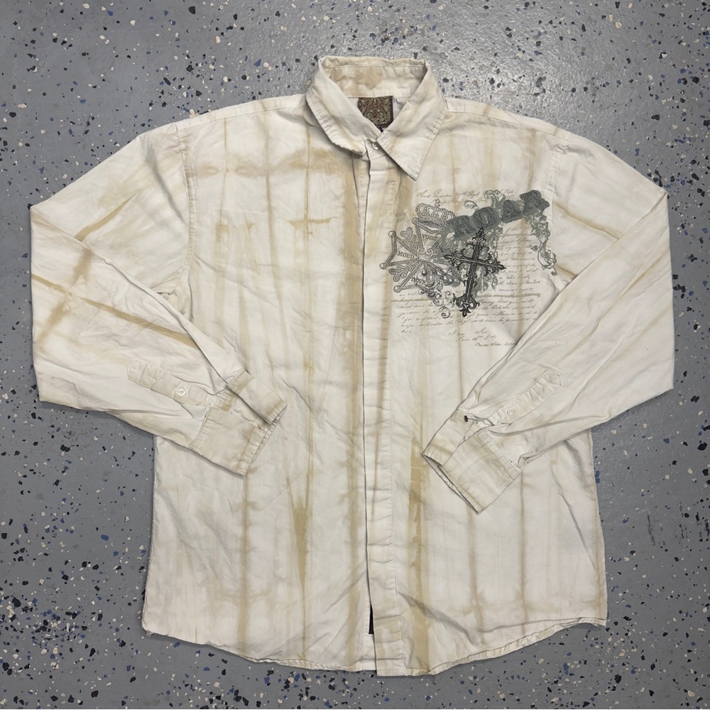 Y2K Roar Redemption Embroidered Grunge Long Sleeve Shirt XXL Missing Button